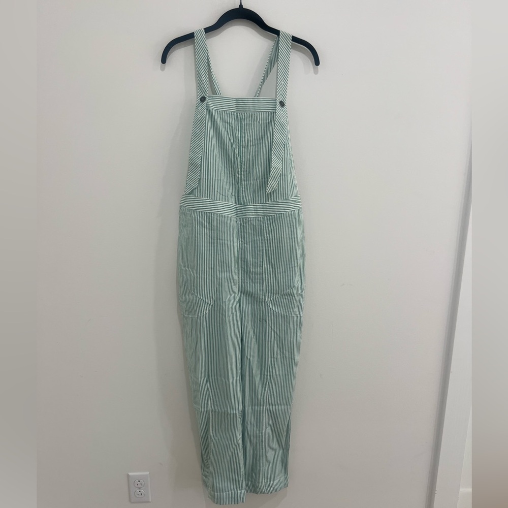 Free People Salopette In Town Green Striped Overalls Size Small New - Picture 5 of 10